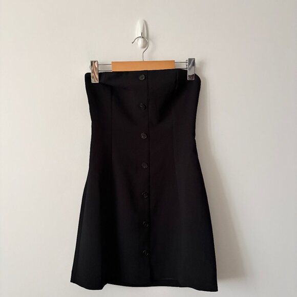 Aritzia Wilfred Rarity Dress Strapless Crepe Button Up Mini Black Size 2 - Picture 5 of 8